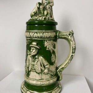 Vintage Hunter With Dog Hand Painted Ceramic 3D Lidded German Beer Stein